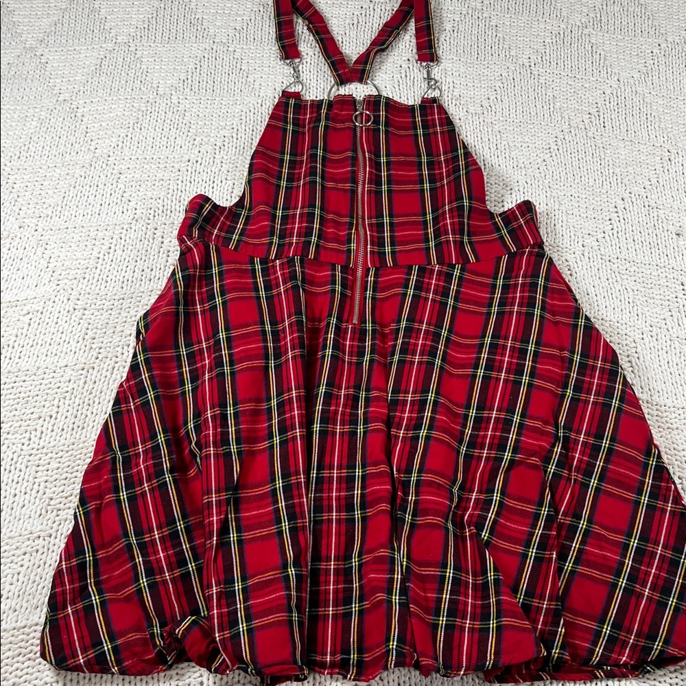 Hot Topic Red/Black Plaid O-Ring Skirtall Overall Zipper Dress - Picture 3 of 16